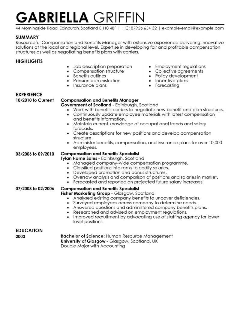 Best Compensation And Benefits Resume Example Livecareer in dimensions 800 X 1035