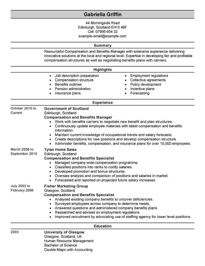 Best Compensation And Benefits Resume Example Livecareer inside measurements 800 X 1035