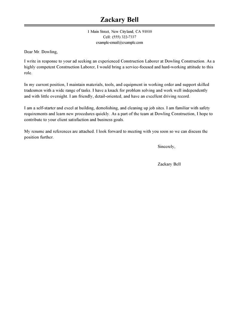 Best Construction Labor Cover Letter Examples Cover Letter with regard to sizing 800 X 1035