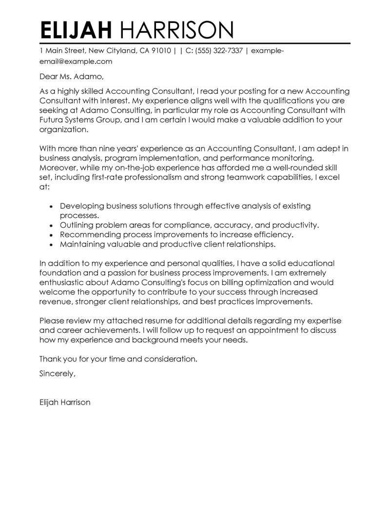Best Consultant Cover Letter Examples Livecareer in dimensions 800 X 1035