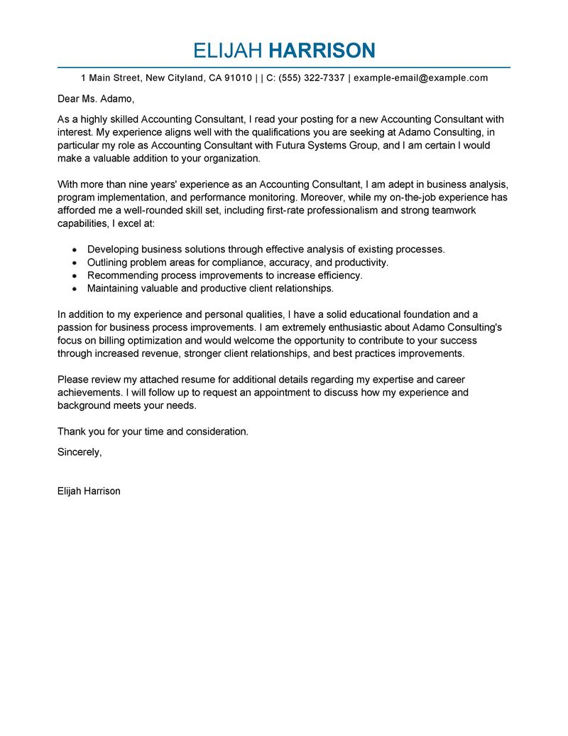 Sample Consulting Cover Letter Experienced Hire