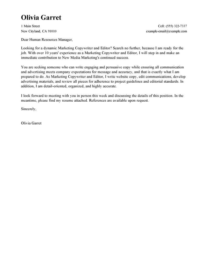 Best Copywriter And Editor Cover Letter Examples Livecareer pertaining to dimensions 800 X 1035