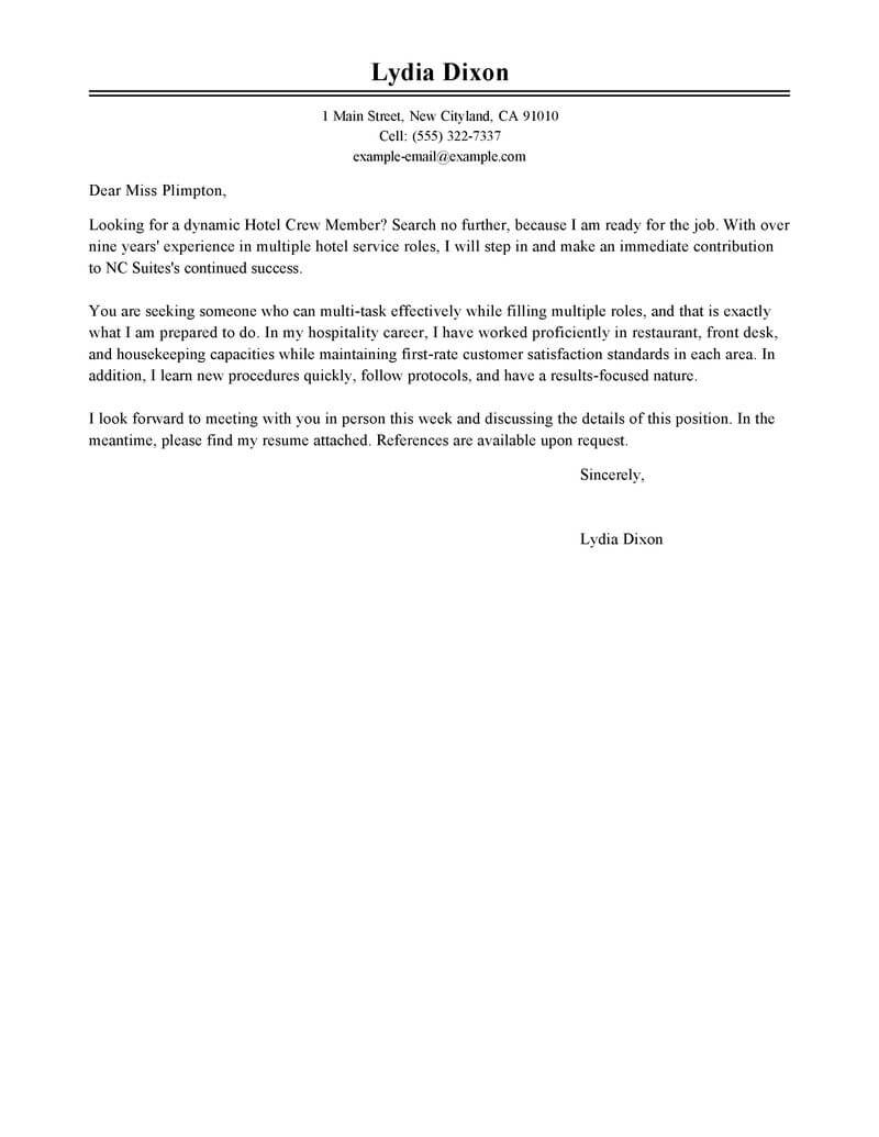 Best Crew Member Cover Letter Examples Livecareer with regard to measurements 800 X 1035