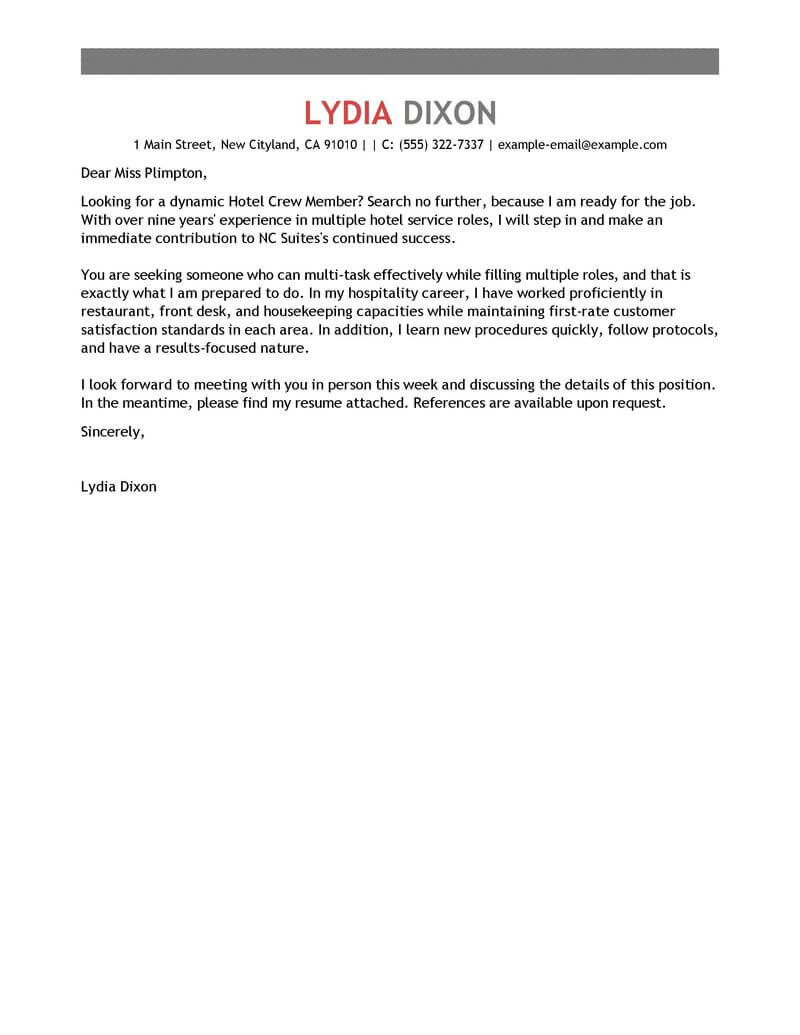 Best Crew Member Cover Letter Examples Livecareer within dimensions 800 X 1035