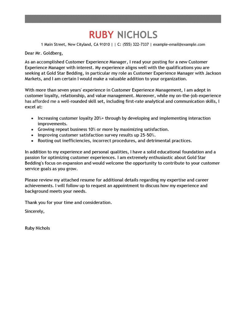 Best Customer Experience Manager Cover Letter Examples pertaining to sizing 800 X 1035