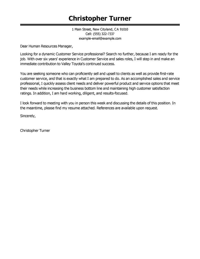 Best Customer Service Cover Letter Examples Livecareer pertaining to proportions 800 X 1035