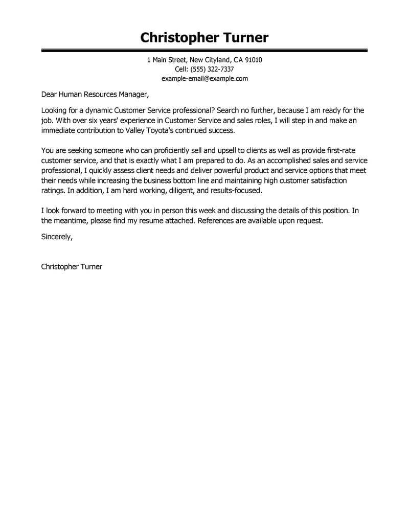 Best Customer Service Cover Letter Examples Livecareer regarding sizing 800 X 1035