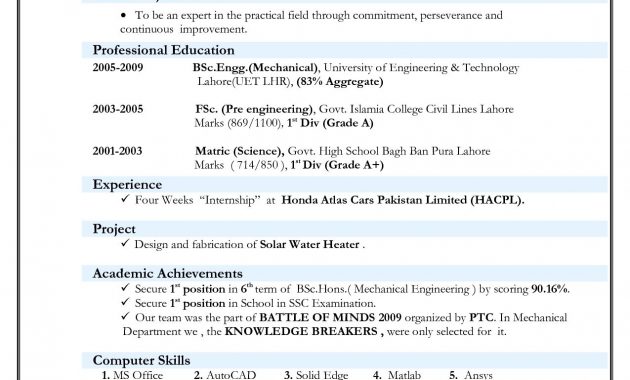 Best Cv Format For Freshers Mechanical Engineers Resume intended for proportions 1275 X 1650