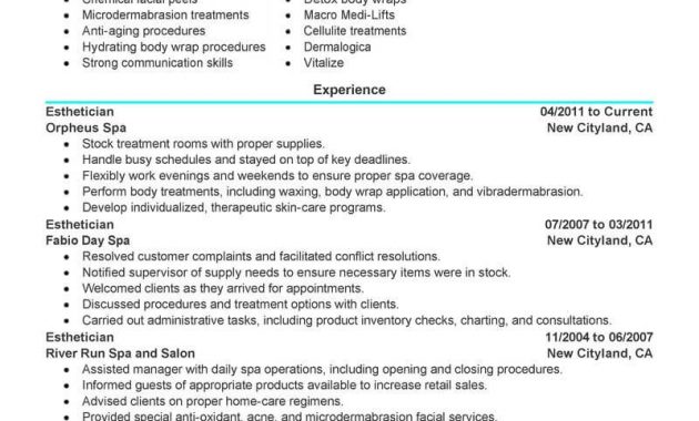 Best Esthetician Resume Example Livecareer throughout measurements 800 X 1035