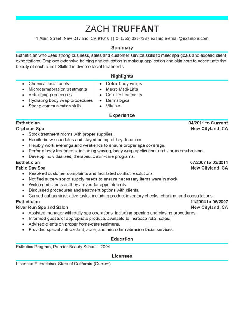 Best Esthetician Resume Example Livecareer throughout measurements 800 X 1035