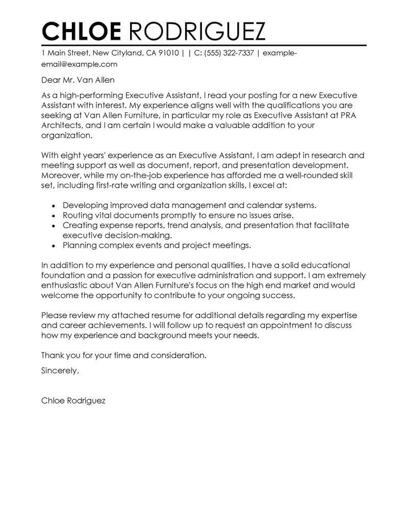 Best Executive Assistant Cover Letter Examples Livecareer In Size 800 X 1035 