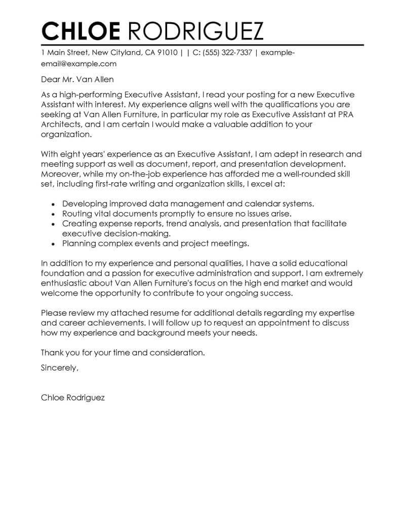 Recommendation Letter For Executive Secretary Invitation Template Ideas   Best Executive Assistant Cover Letter Examples Livecareer In Size 800 X 1035 