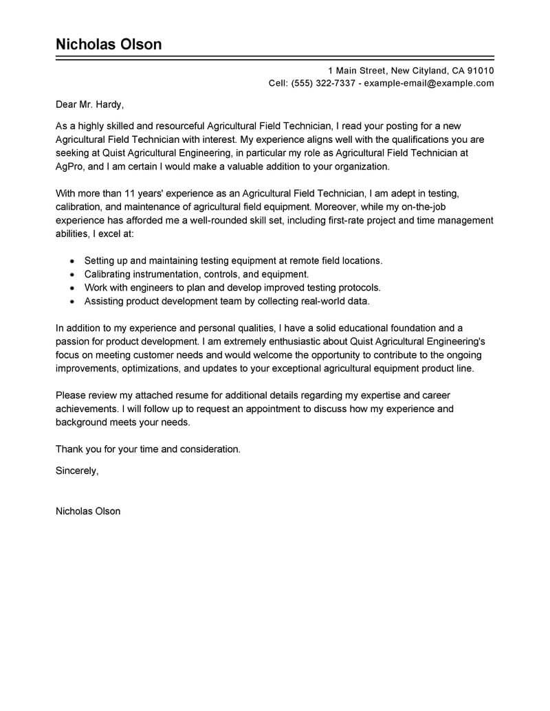 Best Field Technician Cover Letter Examples Livecareer with dimensions 800 X 1035