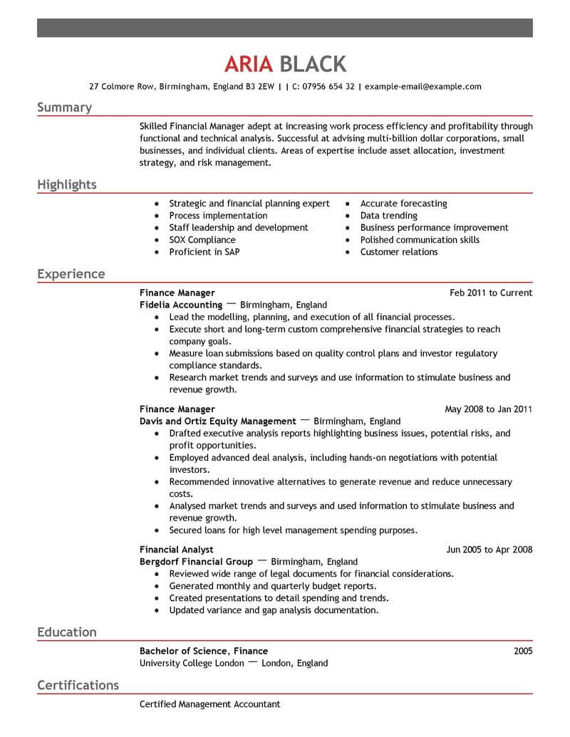 Best Finance Manager Resume Example Livecareer regarding measurements 800 X 1035