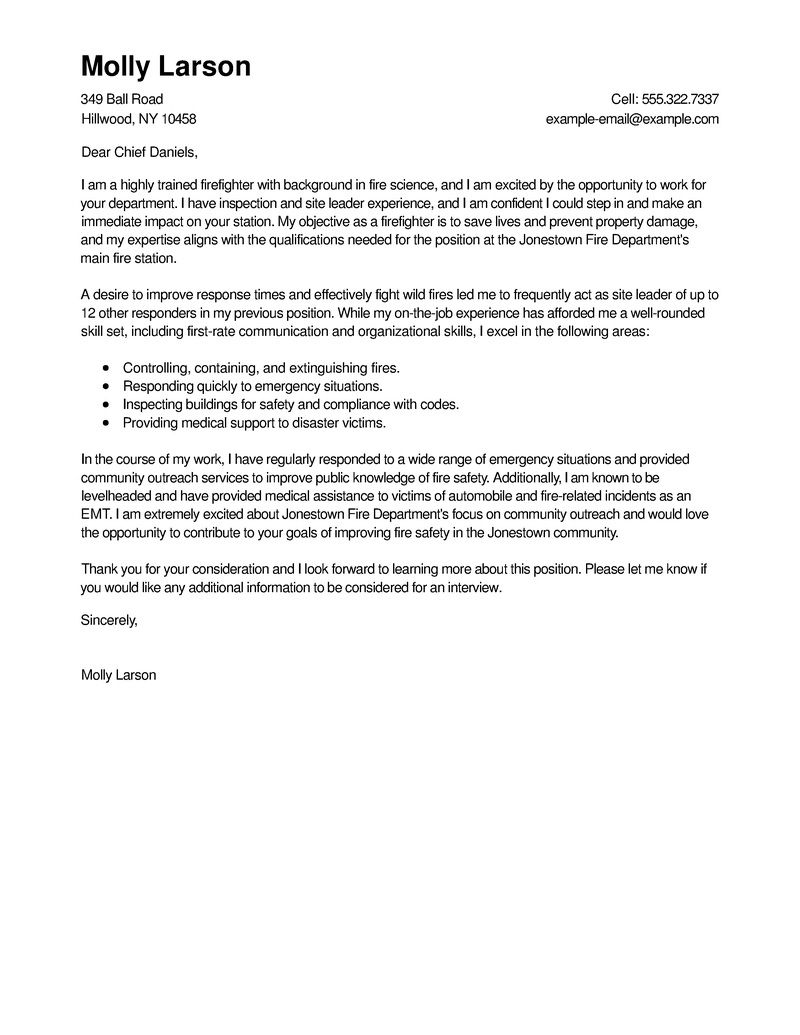 Best Firefighter Cover Letter Examples Livecareer within measurements 800 X 1035