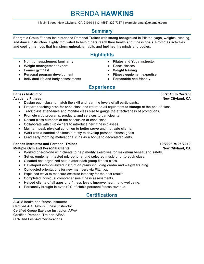 Best Fitness And Personal Trainer Resume Example Good with sizing 800 X 1035