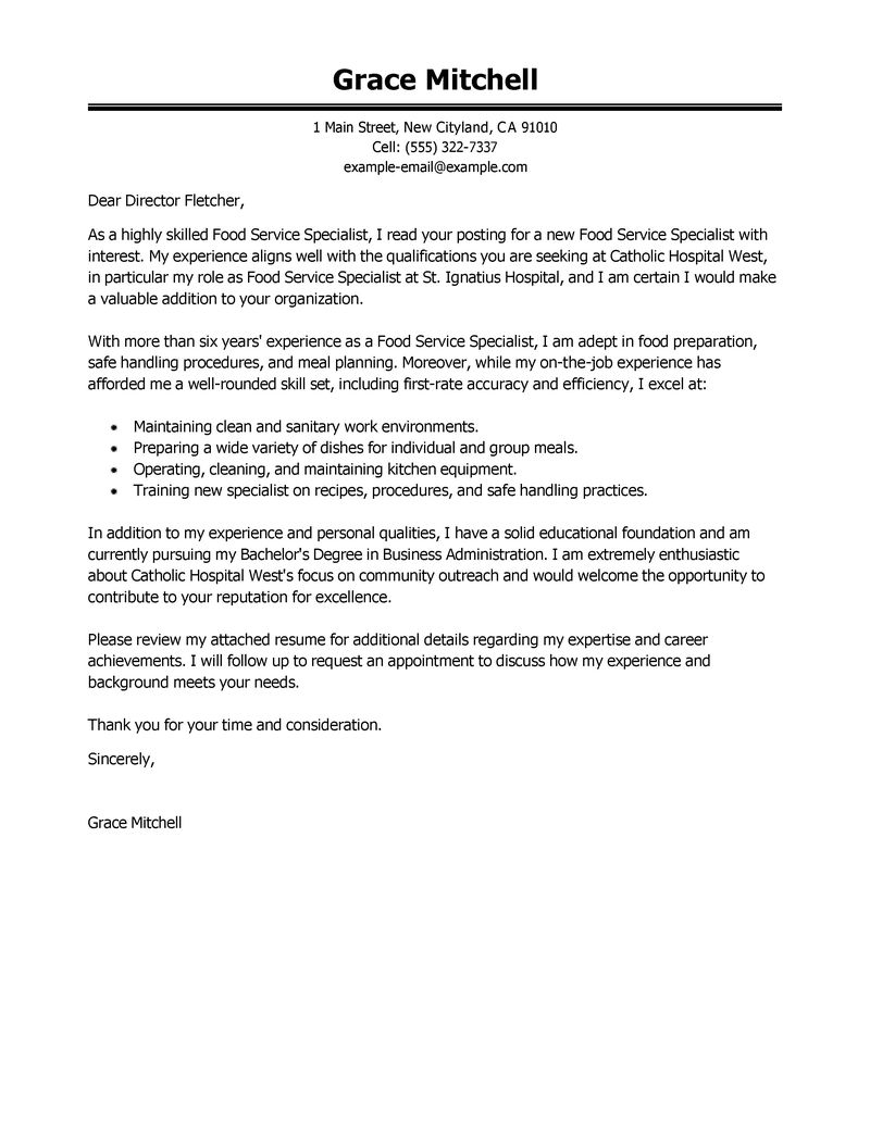 Best Food Service Specialist Cover Letter Examples Livecareer within dimensions 800 X 1035