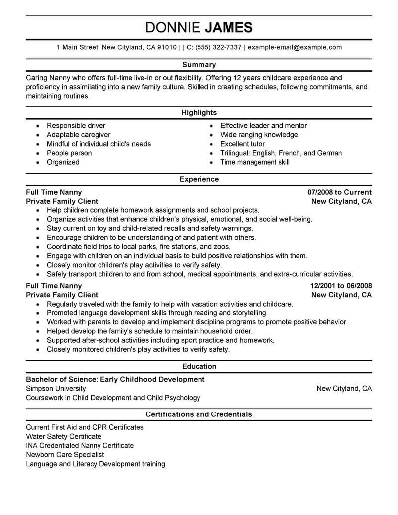 Best Full Time Nanny Resume Example Livecareer regarding proportions 800 X 1035