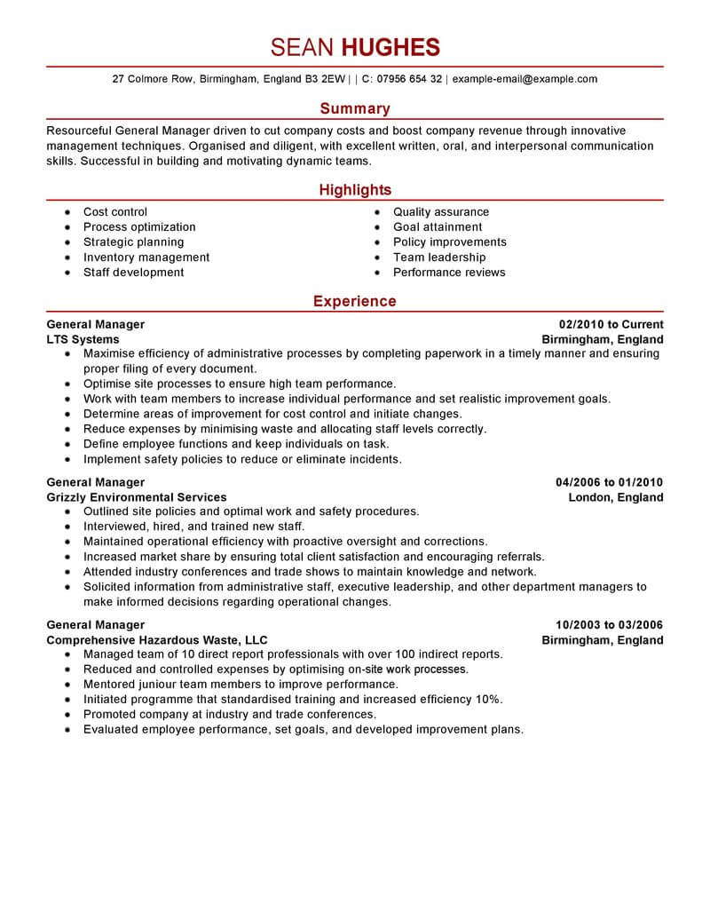 Best General Manager Resume Example Livecareer intended for size 800 X 1035