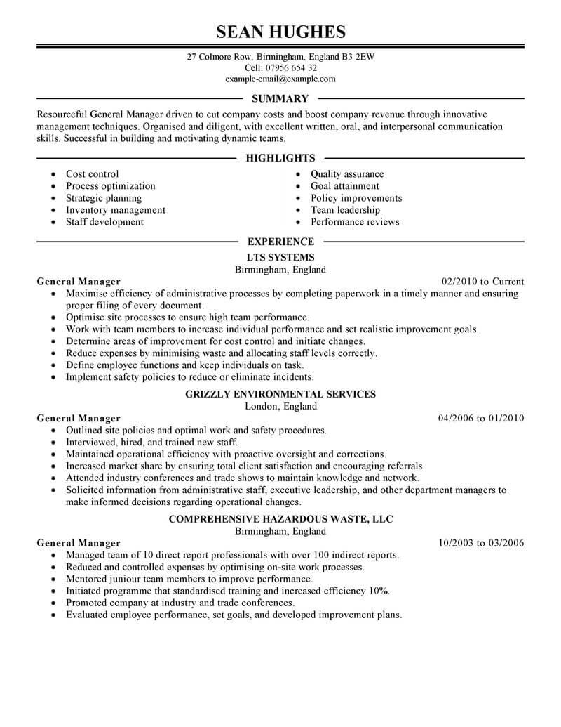 Best General Manager Resume Example Livecareer with regard to proportions 800 X 1035