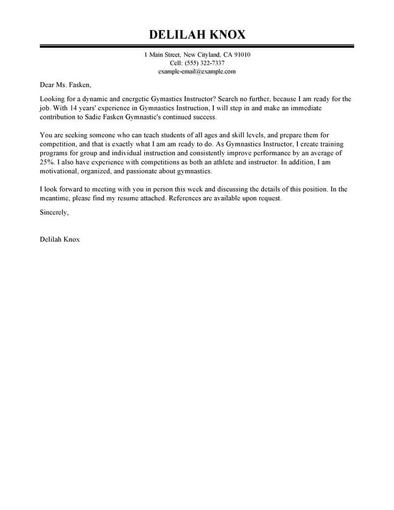 Best Gymnastics Instructor Cover Letter Examples Livecareer pertaining to size 800 X 1035