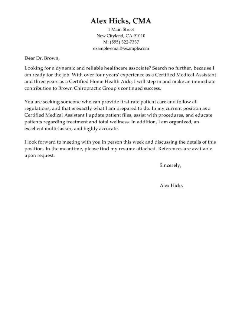 sample cover letter for healthcare worker