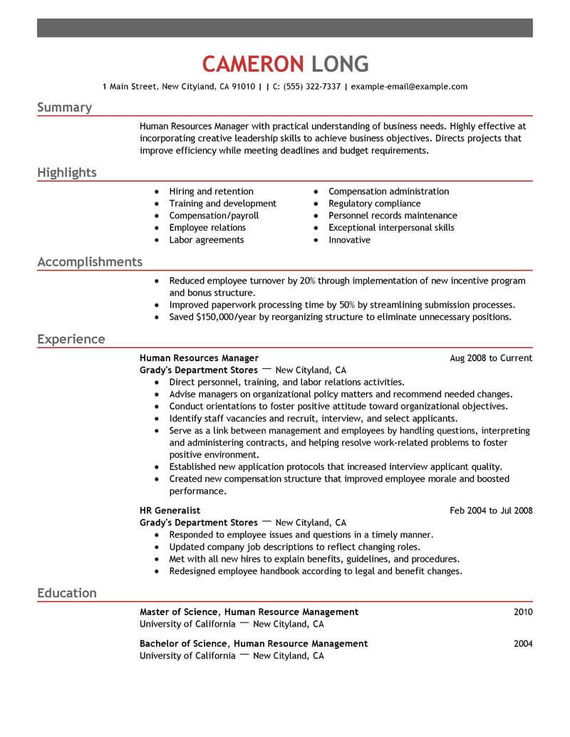 Best Human Resources Manager Resume Example Livecareer intended for measurements 800 X 1035