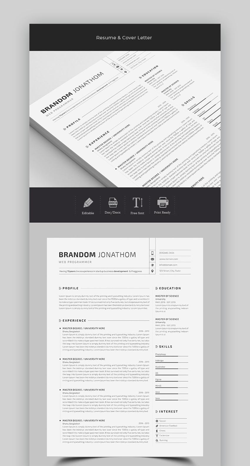 Best In 2020 35 Professional Resume Cv Design Templates intended for measurements 850 X 1587