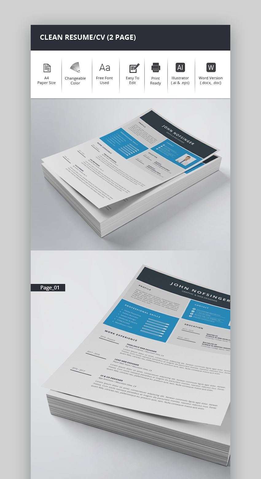 Best In 2020 35 Professional Resume Cv Design Templates within sizing 850 X 1560