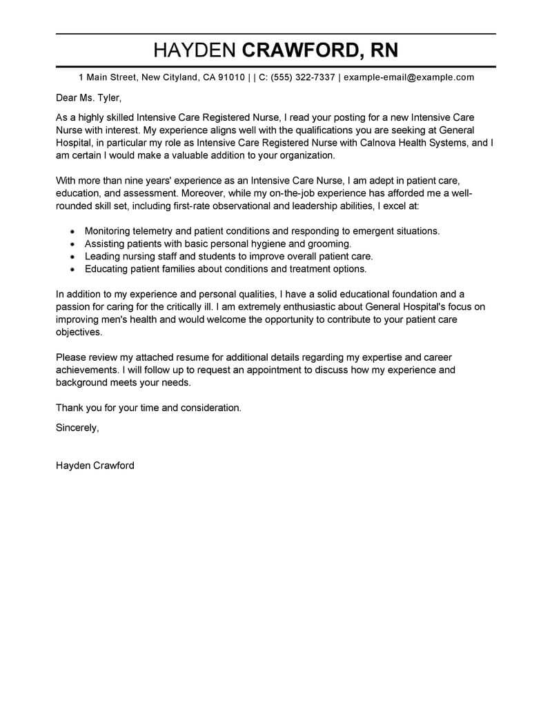 Best Intensive Care Nurse Cover Letter Examples Livecareer for proportions 800 X 1035