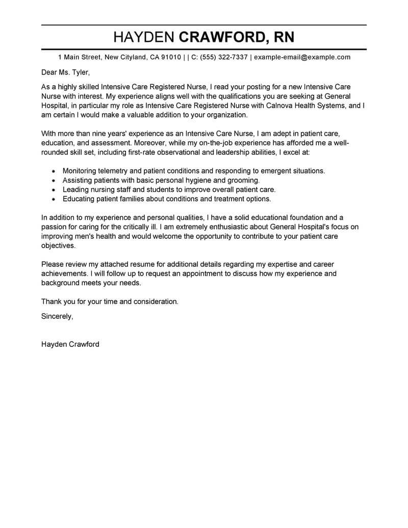 Best Intensive Care Nurse Cover Letter Examples Livecareer in measurements 800 X 1035