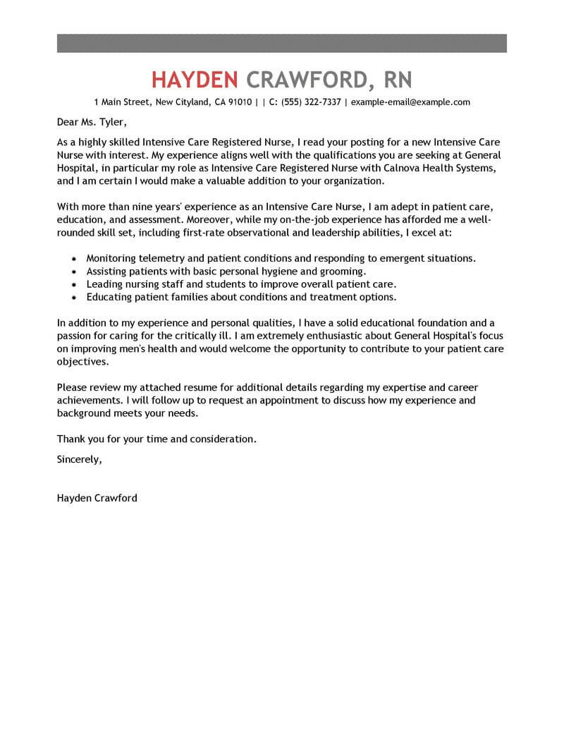 Best Intensive Care Nurse Cover Letter Examples Livecareer with regard to size 800 X 1035