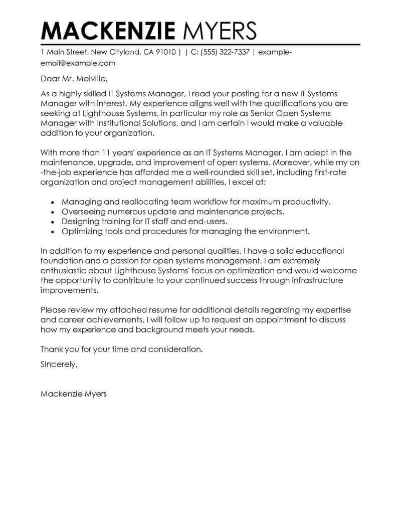 Best It Cover Letter Examples Livecareer throughout dimensions 800 X 1035