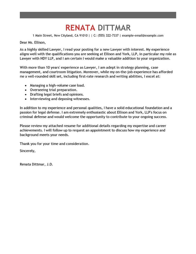 Best Law Cover Letter Examples Livecareer with proportions 800 X 1035