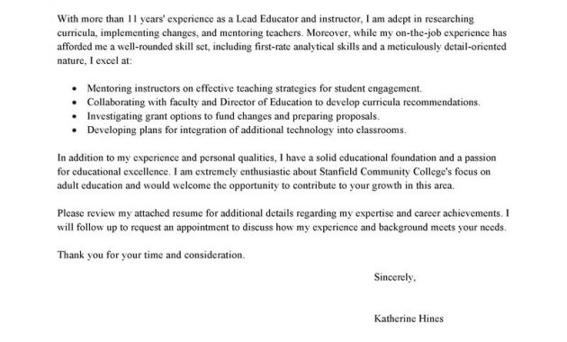 Best Lead Educator Cover Letter Examples Livecareer for proportions 800 X 1035