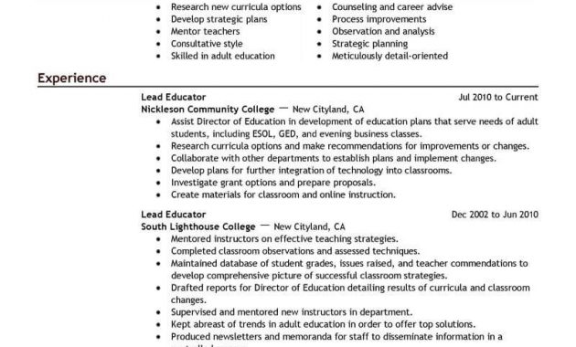 Best Lead Educator Resume Example Livecareer in proportions 800 X 1035