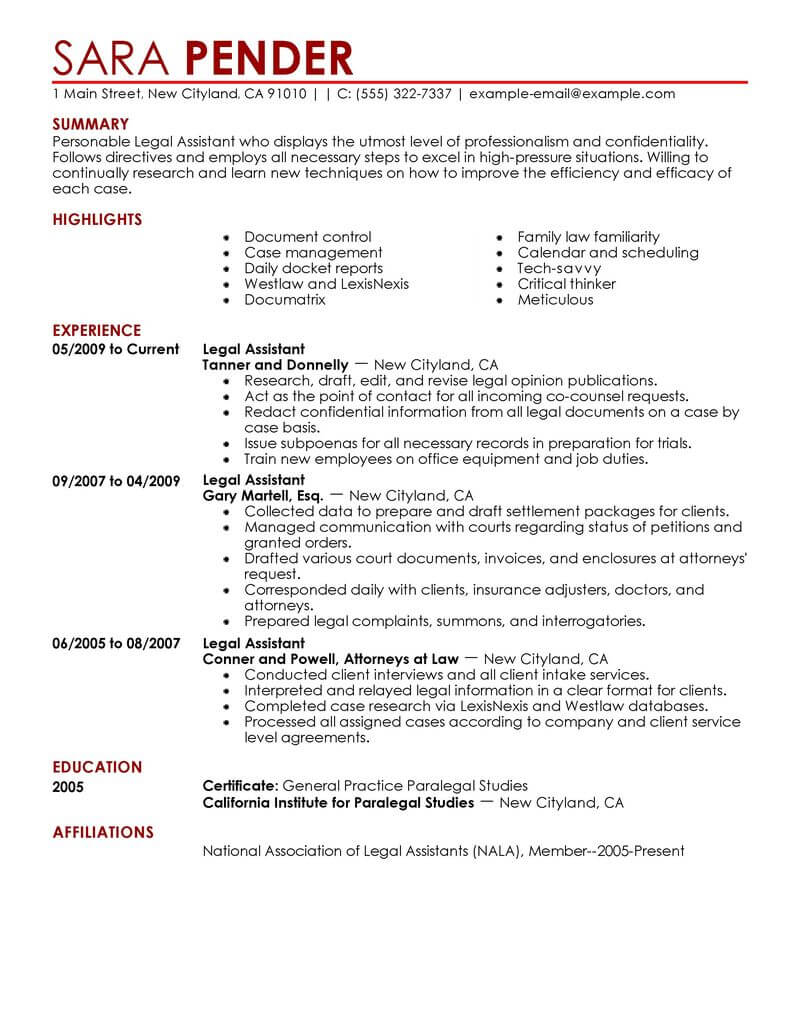 Best Legal Assistant Resume Example Livecareer with regard to measurements 800 X 1035