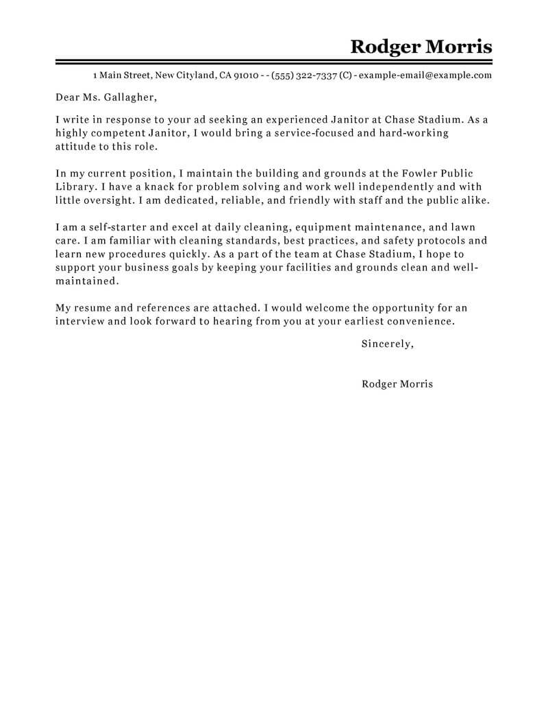 Best Maintenance Janitorial Cover Letter Examples Livecareer within measurements 800 X 1035