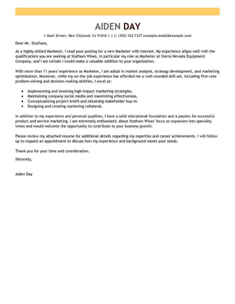Best Marketing Cover Letter Examples Livecareer with regard to sizing 800 X 1035