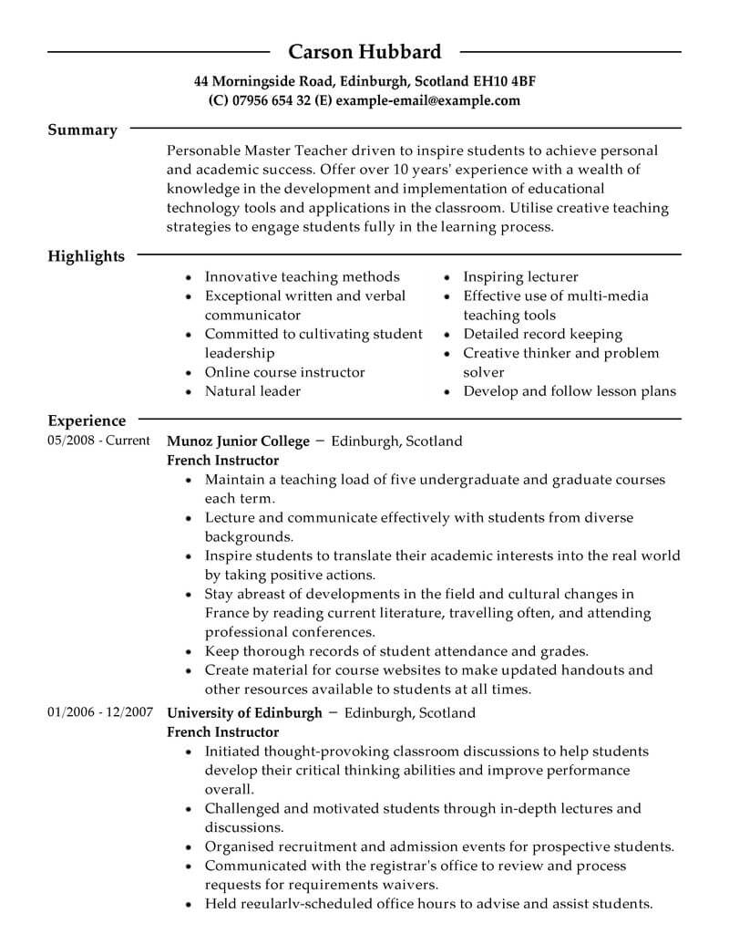 Best Master Teacher Resume Example Livecareer inside dimensions 800 X 1035