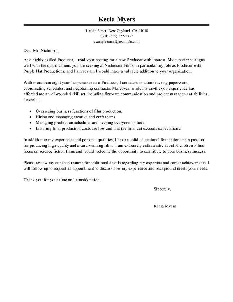 Best Media Entertainment Cover Letter Examples Livecareer intended for sizing 800 X 1035