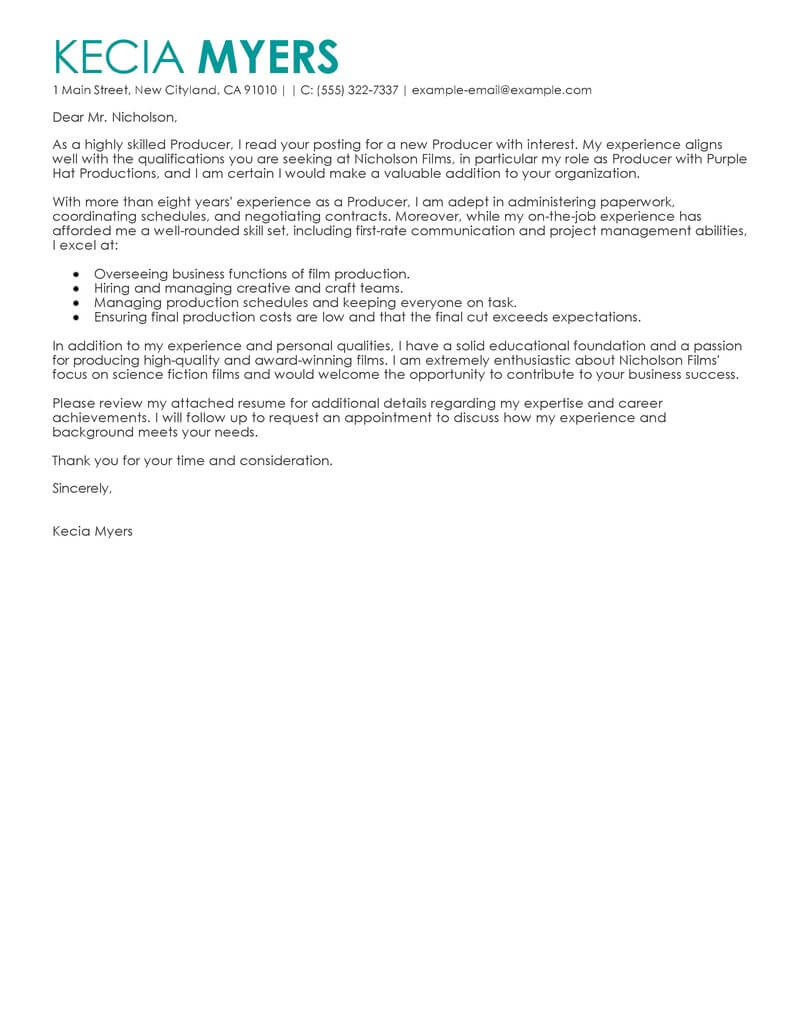Best Media Entertainment Cover Letter Examples Livecareer within sizing 800 X 1035