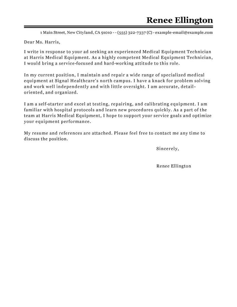 Cover letter for medical laboratory technologist job