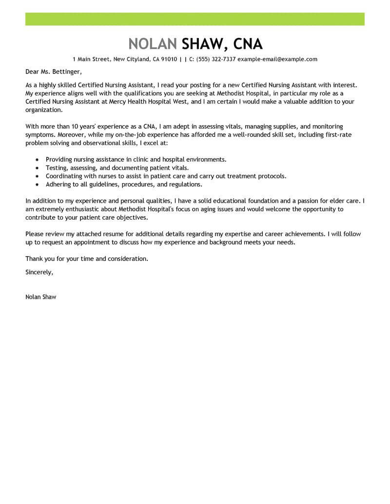 Best Nursing Aide And Assistant Cover Letter Examples throughout dimensions 800 X 1035