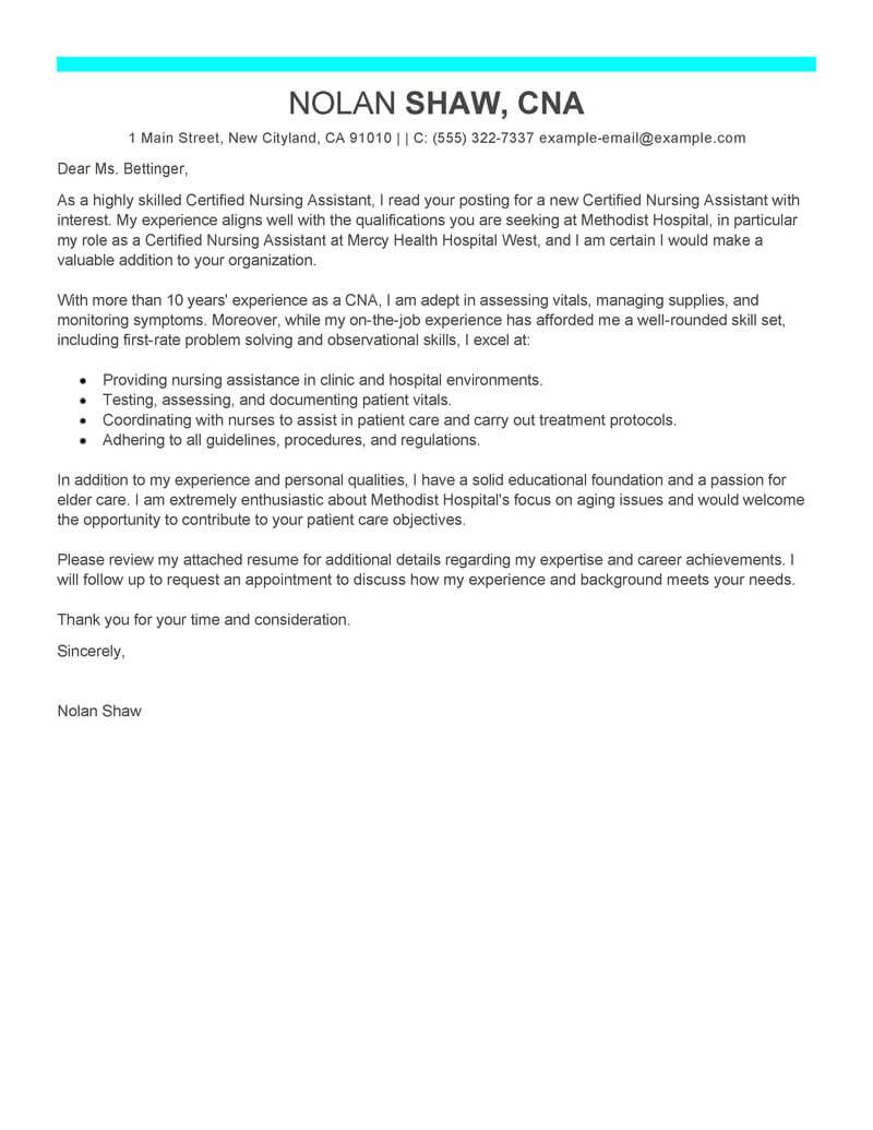 Best Nursing Aide And Assistant Cover Letter Examples with regard to measurements 800 X 1035