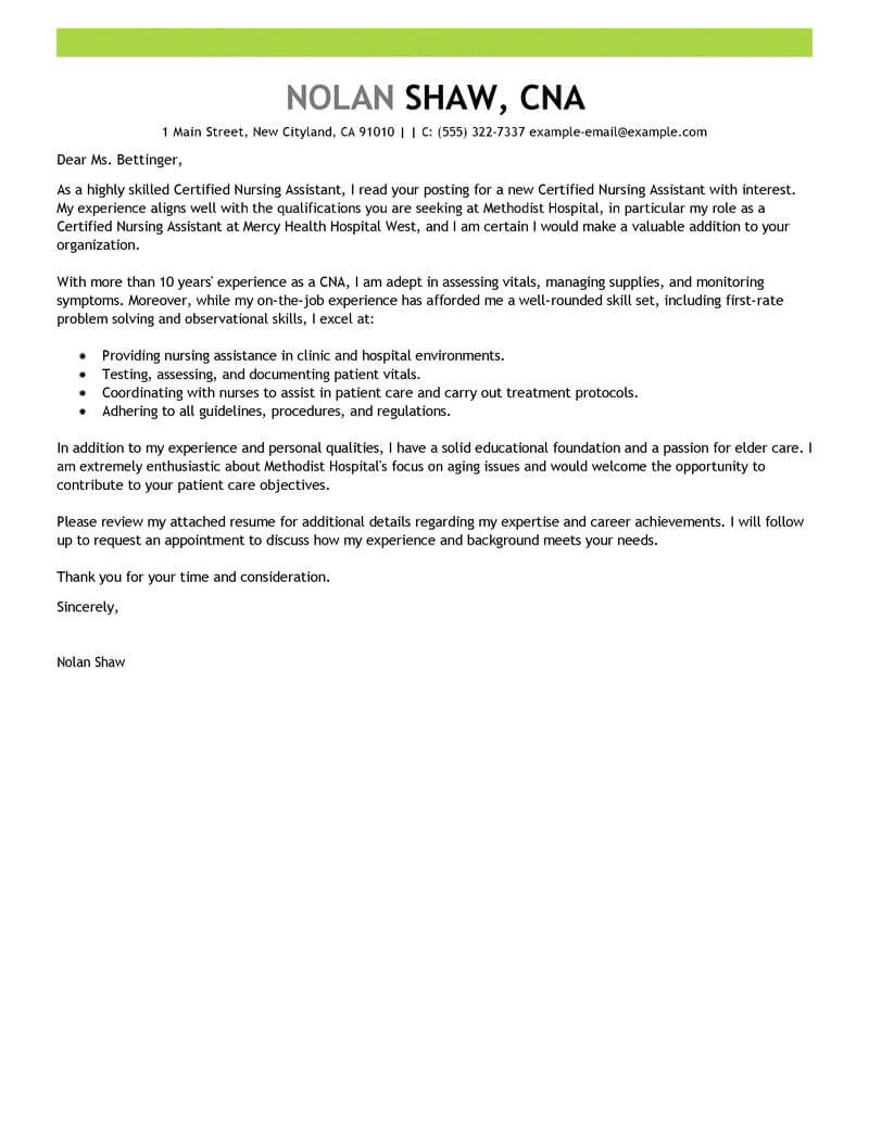 Best Nursing Aide And Assistant Cover Letter Examples within proportions 800 X 1035