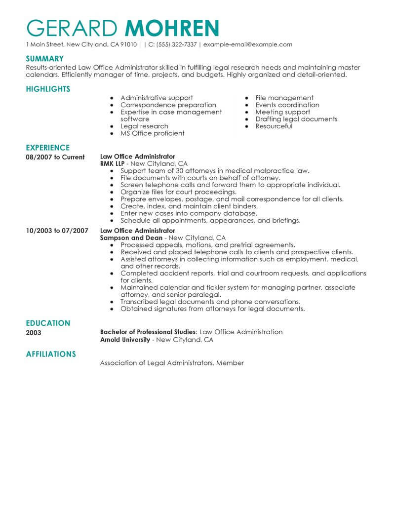 Best Office Administrator Resume Example Livecareer for proportions 800 X 1035