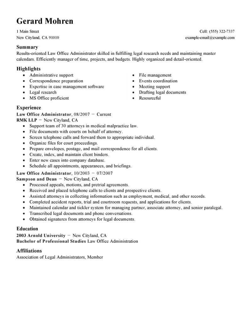 Best Office Administrator Resume Example Livecareer with regard to dimensions 800 X 1035