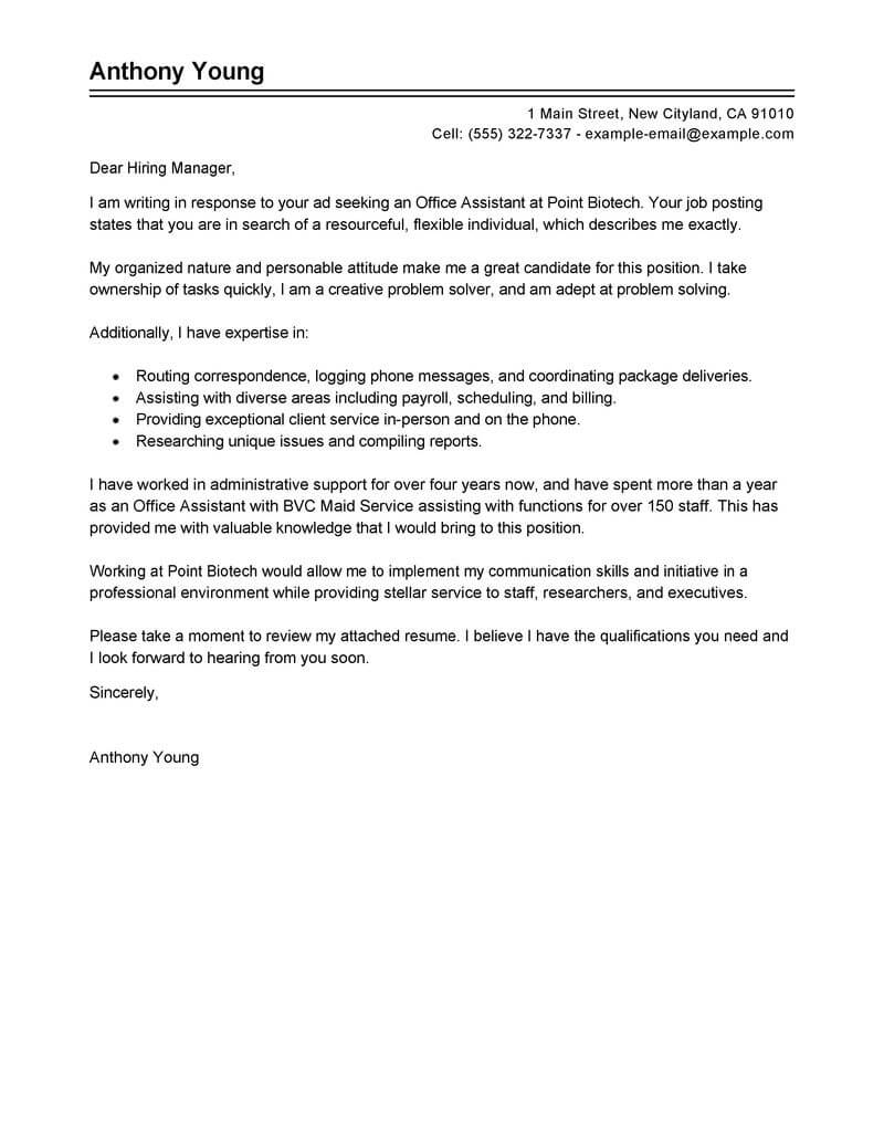 Best Office Assistant Cover Letter Examples Livecareer with sizing 800 X 1035