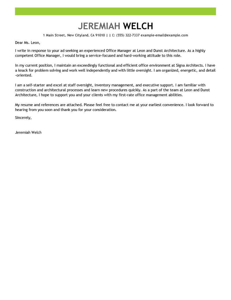Best Office Manager Cover Letter Examples Livecareer within sizing 800 X 1035